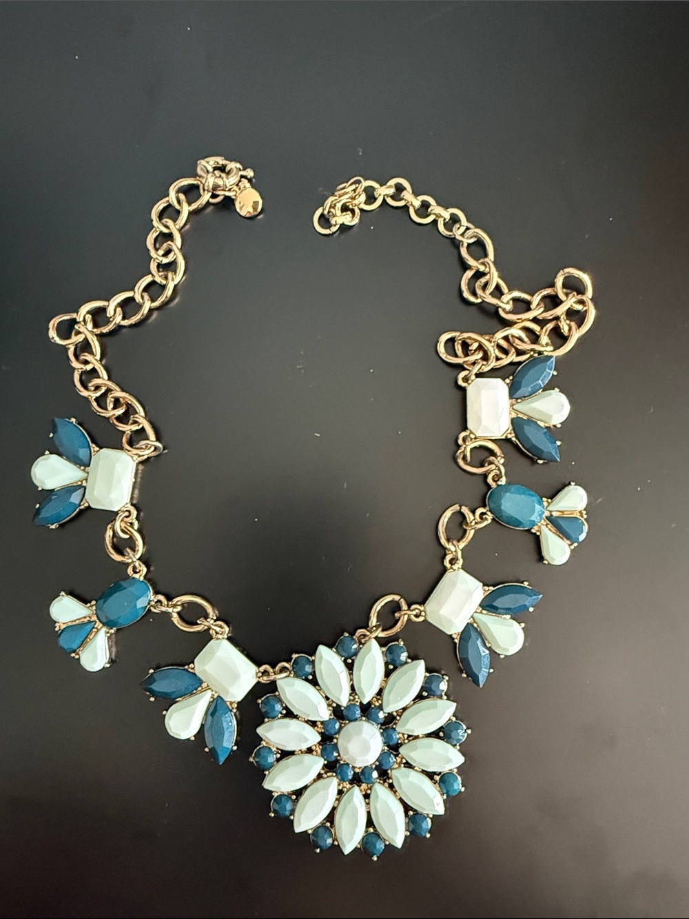 J. Crew Gold-Tone Floral Statement Necklace with Blue & White Stones